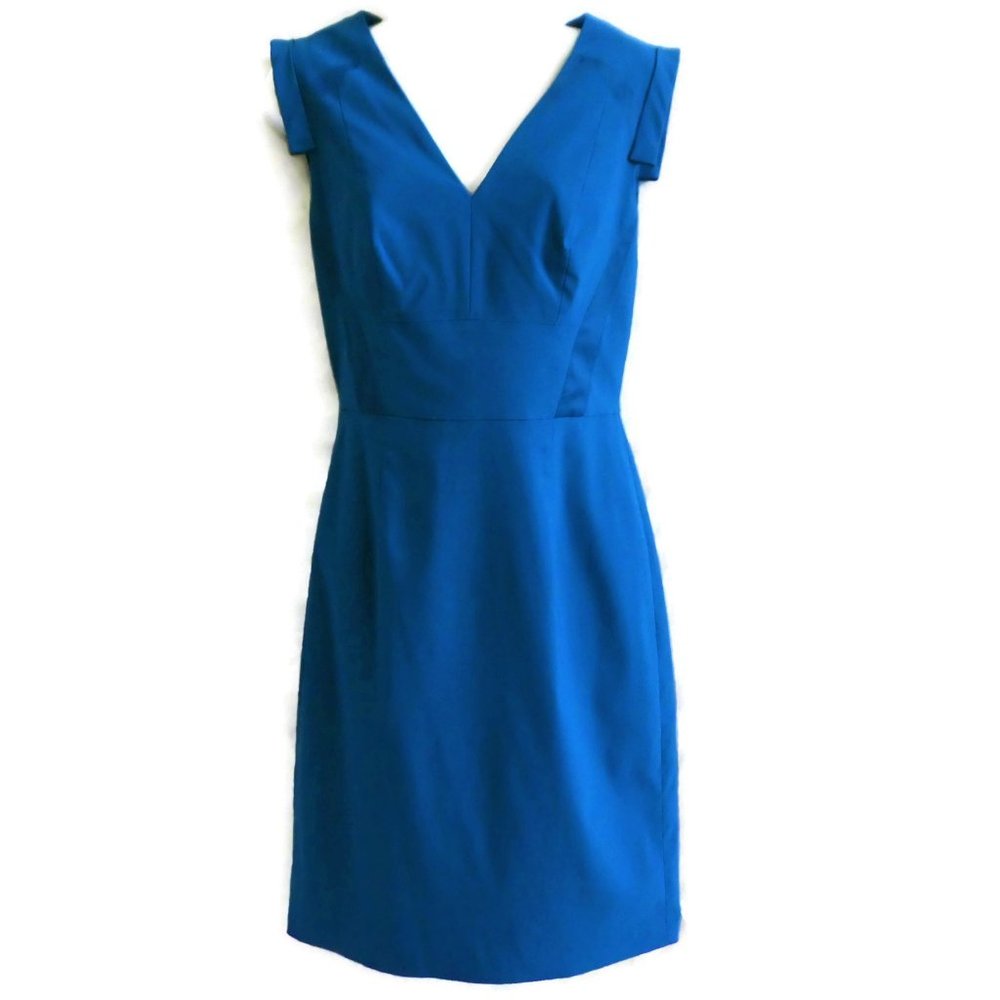 Adrianna Papell Dress Career Blue V Neck Sheath Stretch 6